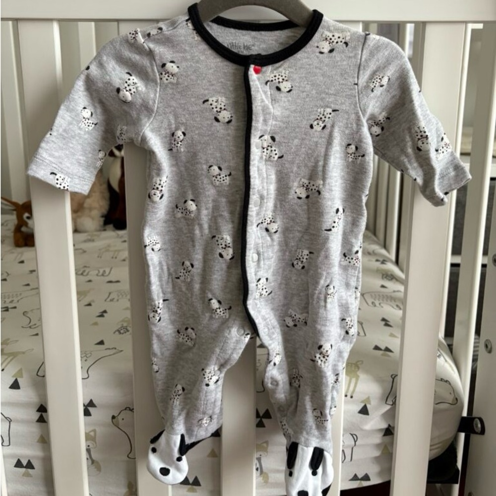 🐶 Little Me Gray Dalmatian Print Footie